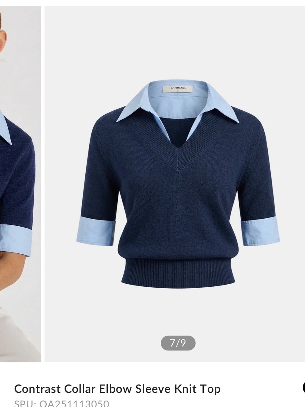 Commense Navy V-Neck Sweater with Light Blue Contrast Collar